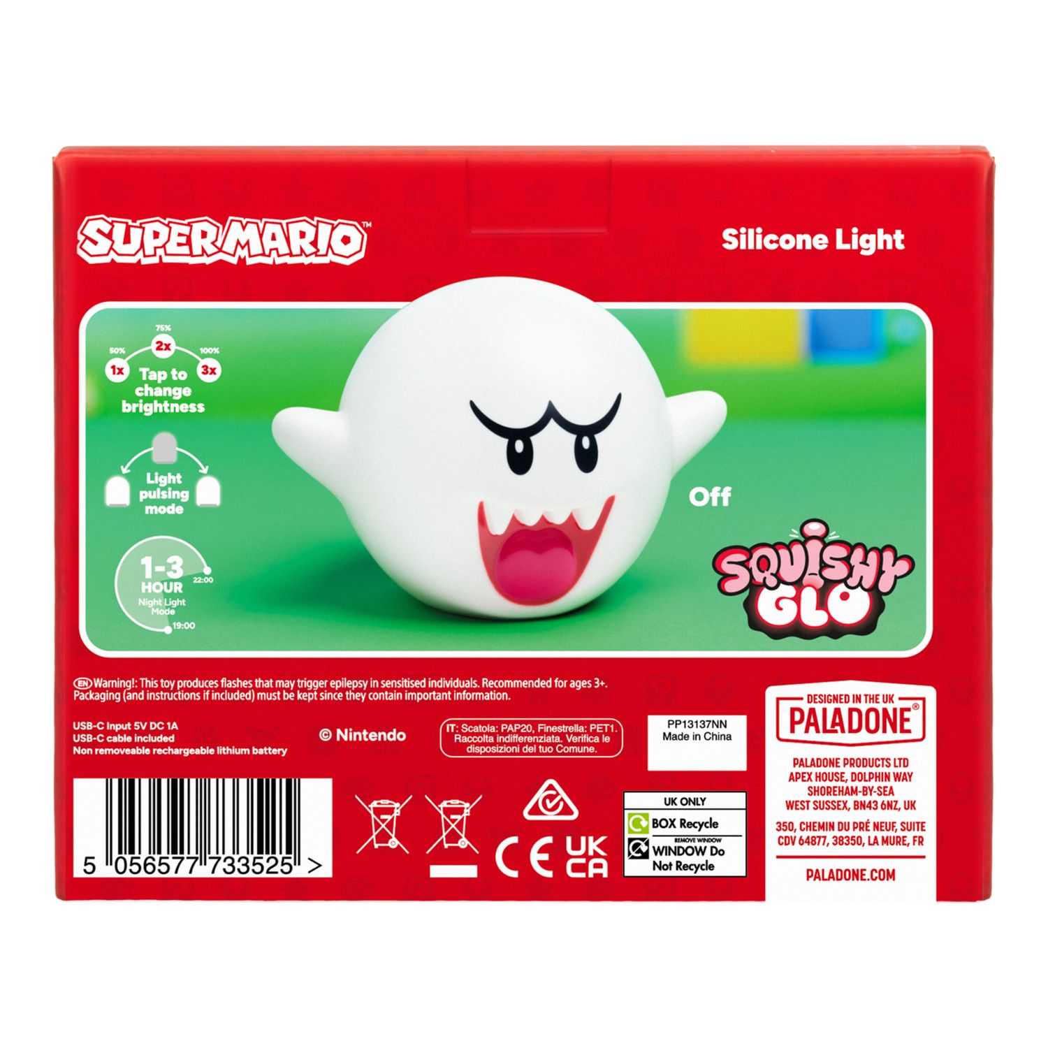 Super Mario Boo SquishyGlo silicone desk lamp white, UK version