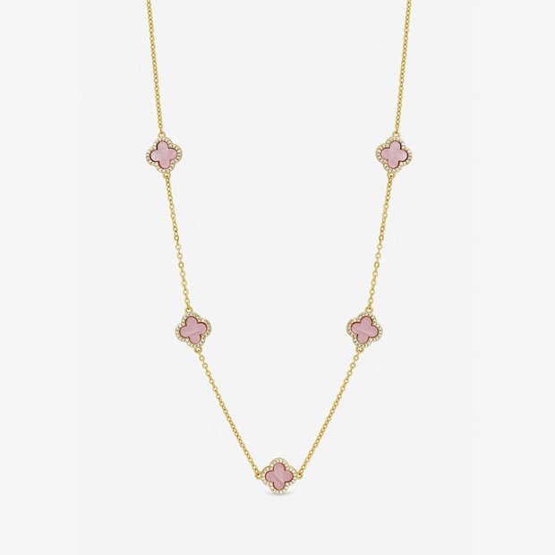 Jon Richard gold-plated pink station clover necklace 40.6cm, imported from the UK