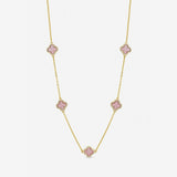 Jon Richard gold-plated pink station clover necklace 40.6cm, imported from the UK