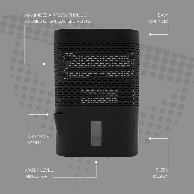 AirOne Classic Dehumidifier in black with 1 litre tank (British brand)