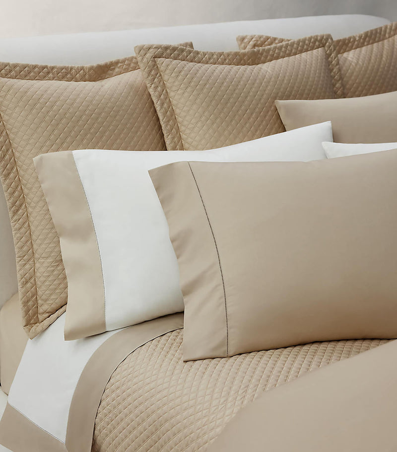 Ralph Lauren Home organic cotton sateen quilted pillowcase 65cm x 65cm, imported from the UK