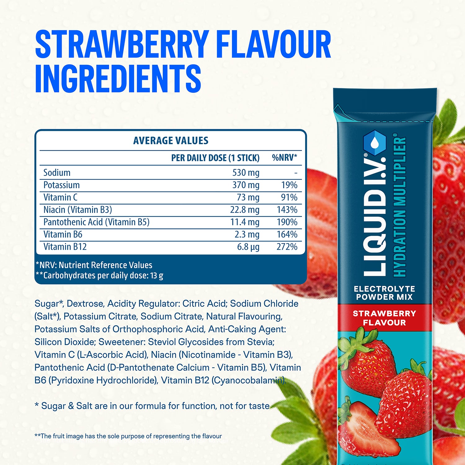 Liquid I.V. strawberry electrolyte powder sachets 3 pack (British brand)