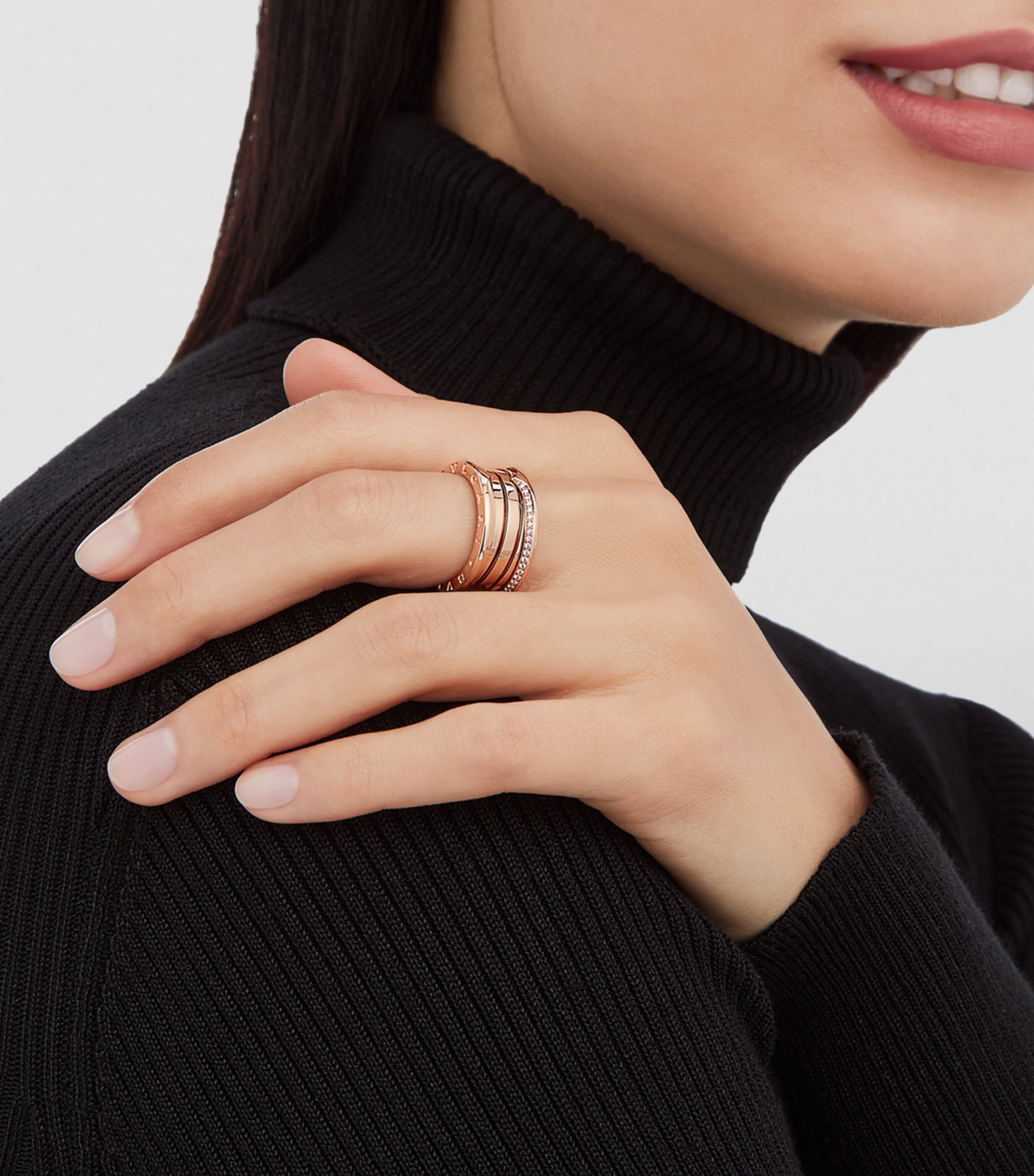 Bvlgari B.zero1 rose gold diamond three-band ring - British product