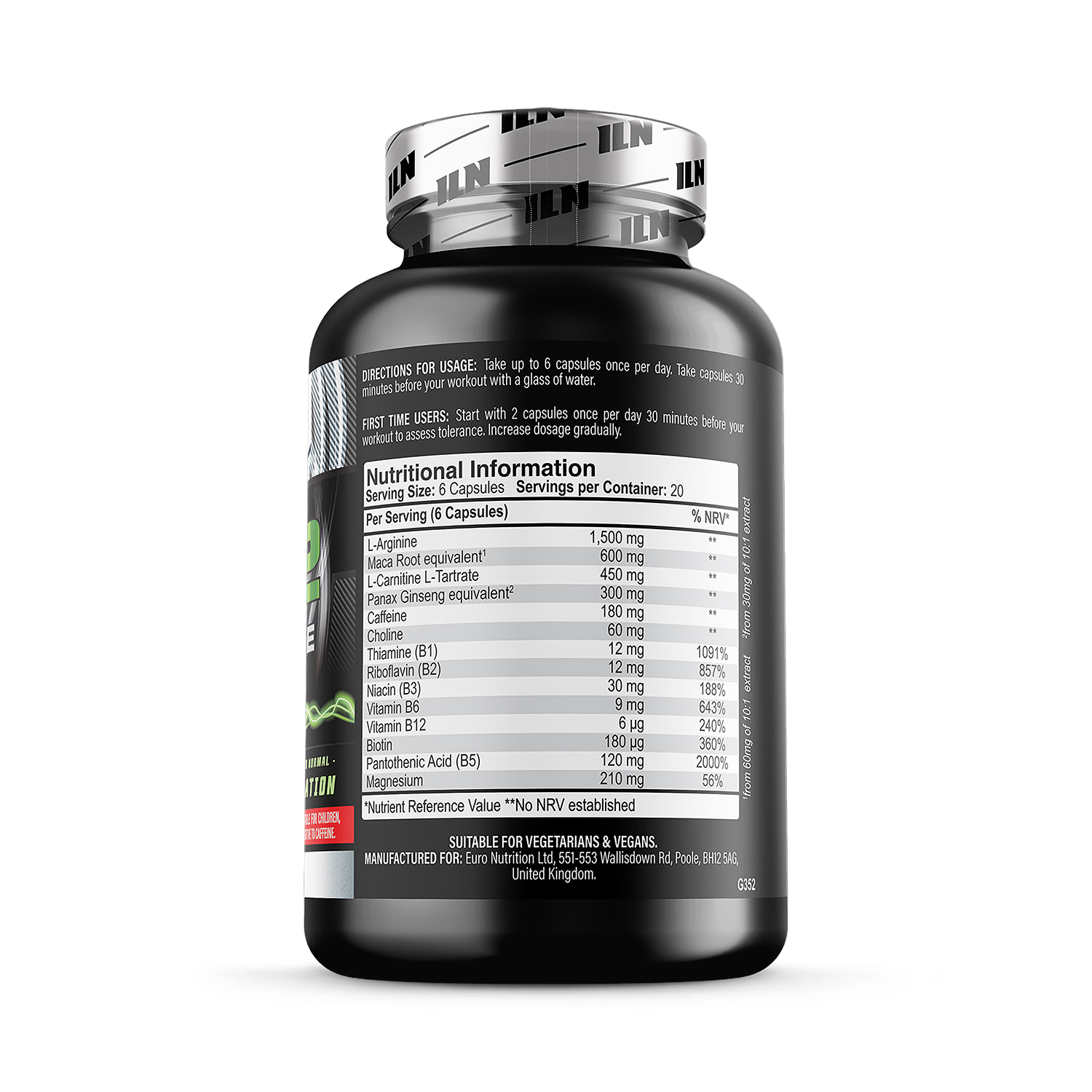 NO2 Xtreme nitric oxide booster pre workout 120 capsules - British product