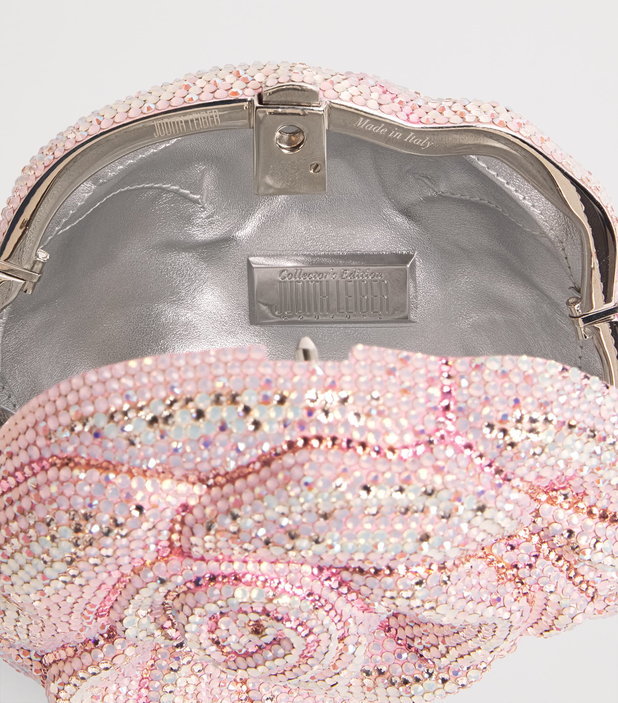 Judith Leiber embellished rose clutch bag evening accessory, imported from the UK