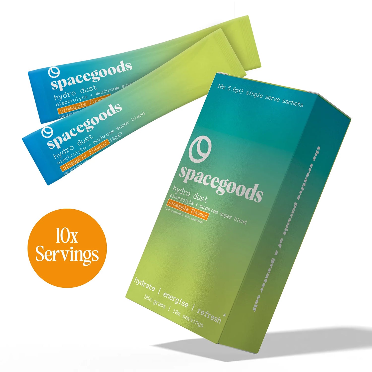 Spacegoods Hydro Dust pineapple electrolyte sachets 10 pack - British product