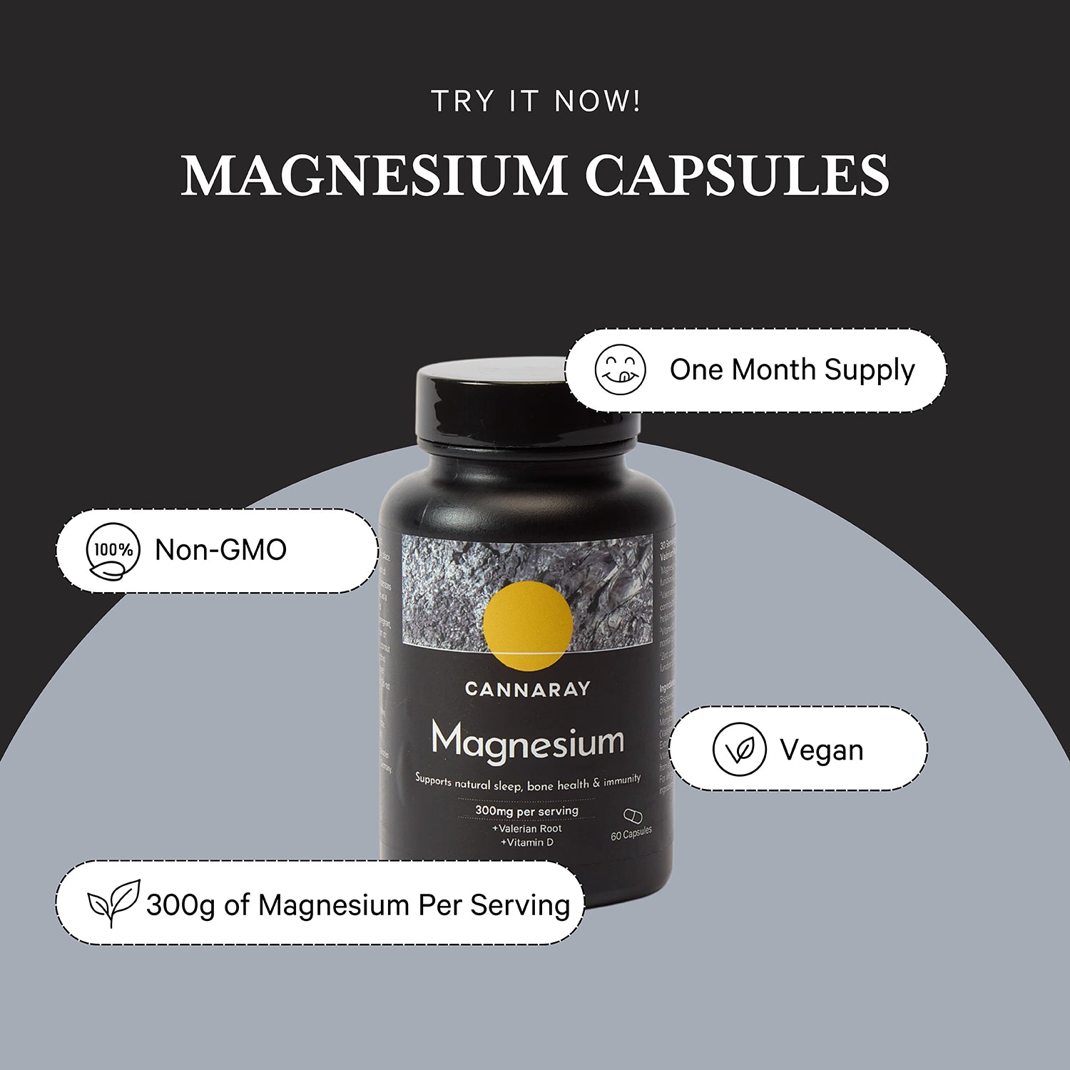 Cannaray magnesium capsules 300mg 60 count - British product