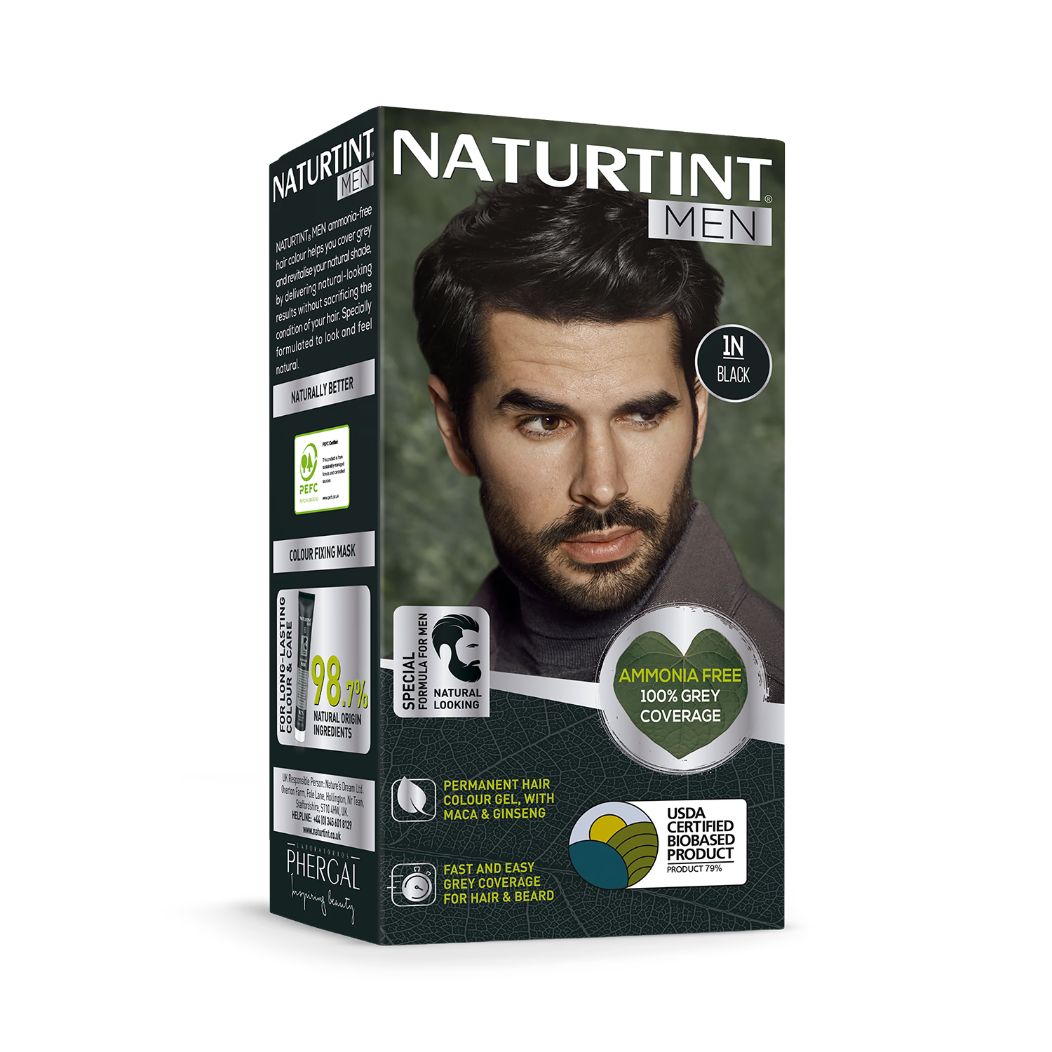 Naturtint Men hair colour gel 1N Black 170ml, imported from the UK