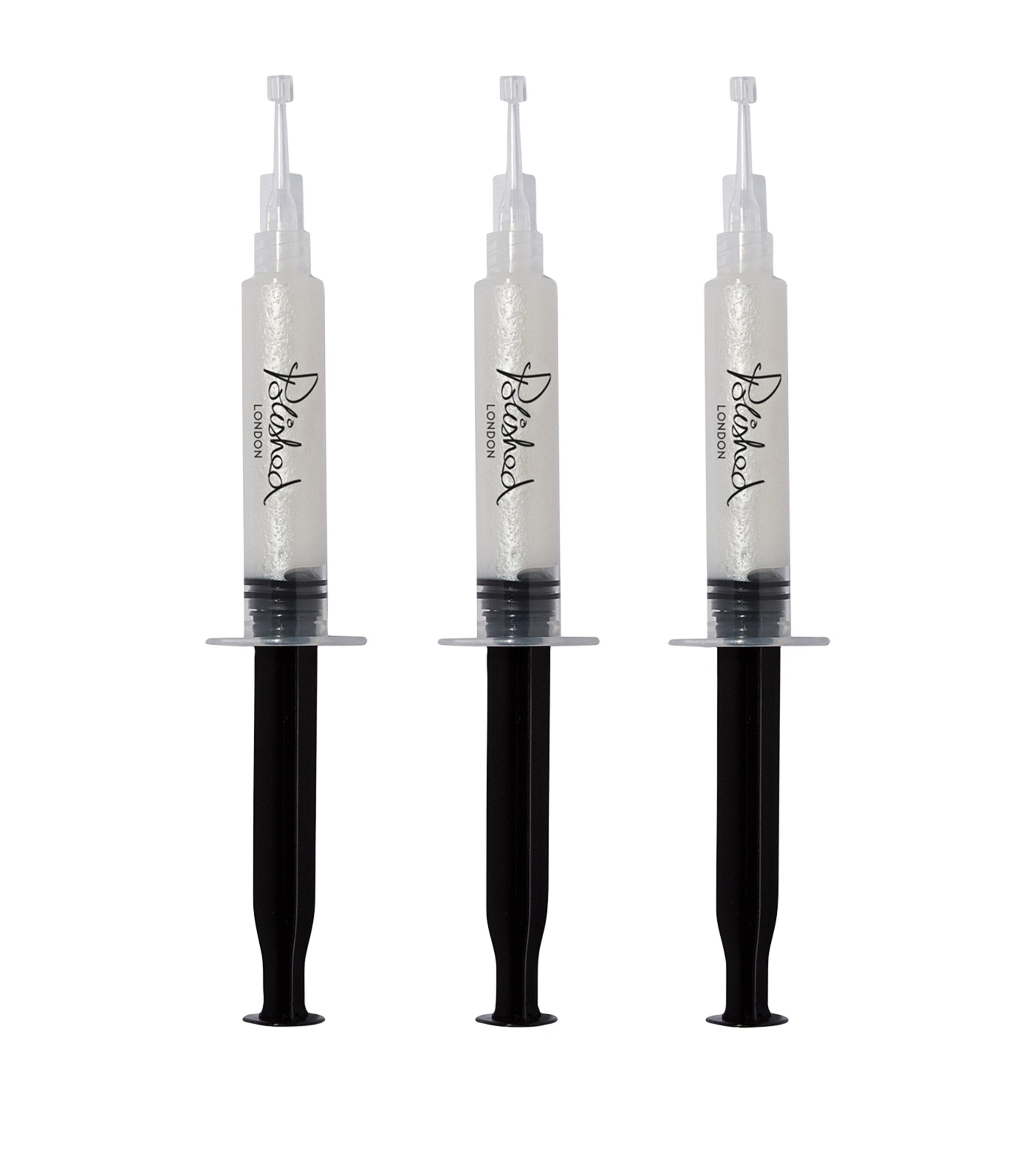 Polished London teeth whitening gel refill set with Vitamin E and PAP PRO, 3 x 5ml syringes, imported from the UK