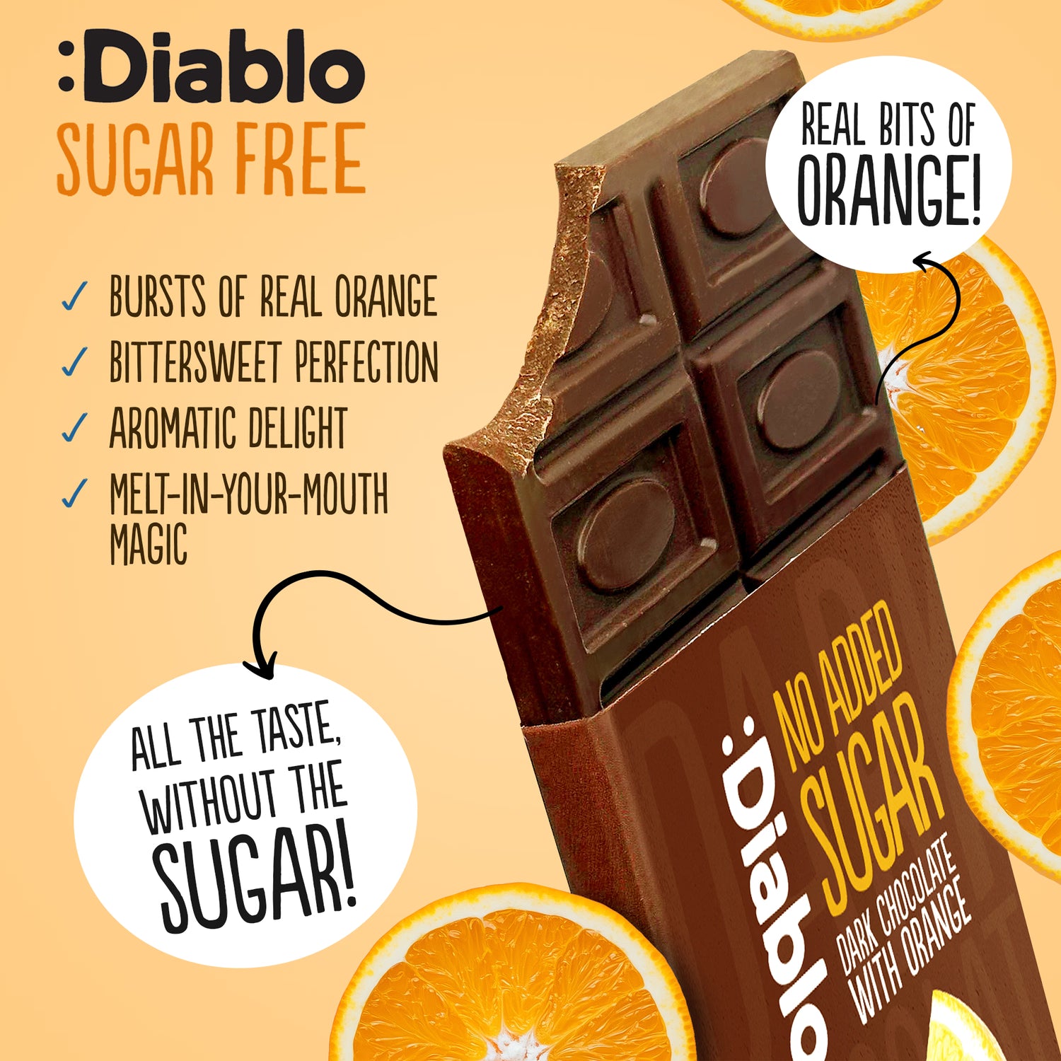 Diablo dark chocolate bar orange 75g, UK version