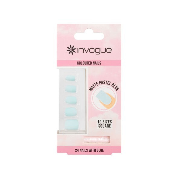 Invogue Matte Pastel Blue Square Nails (24 Pieces) GOODS Superdrug   