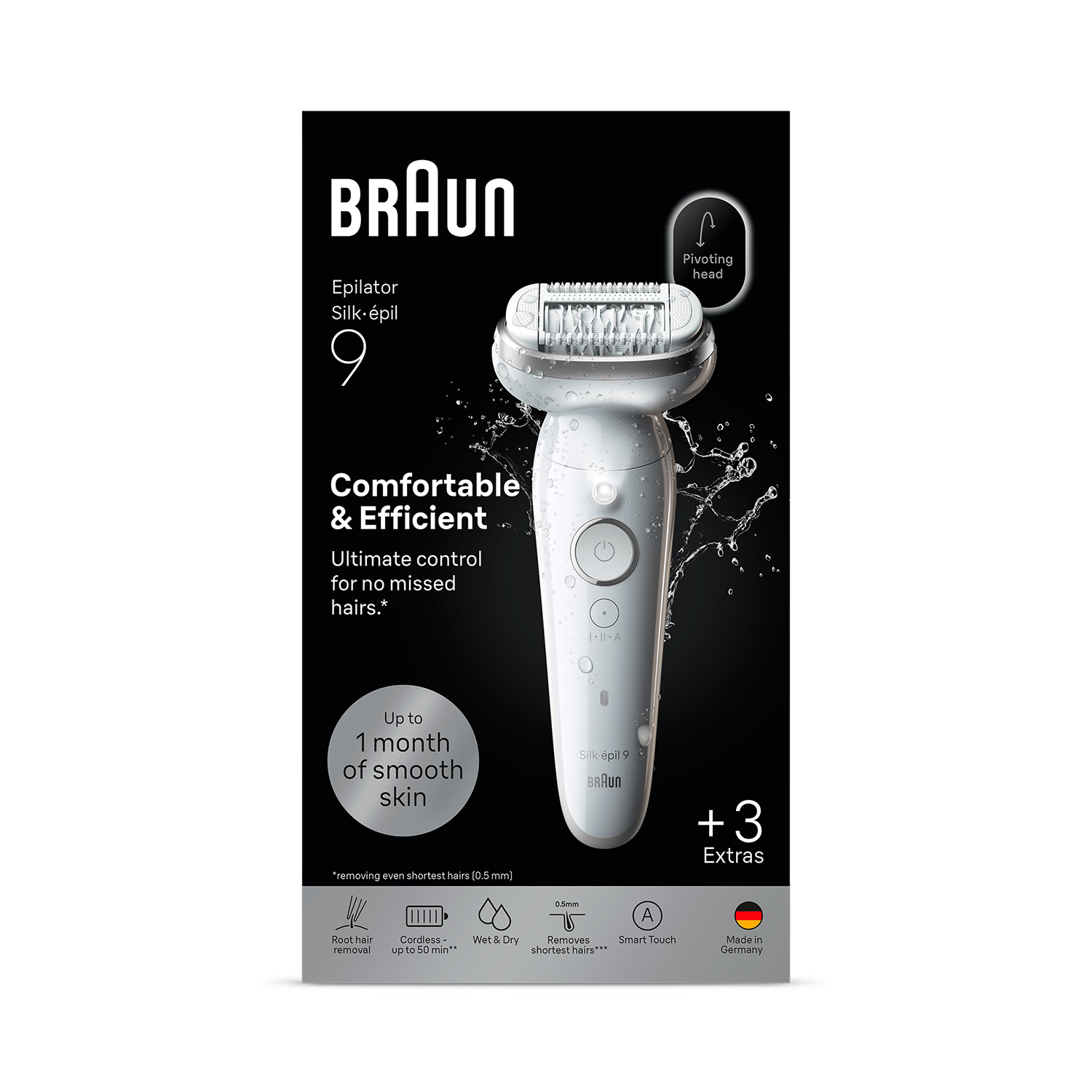 Braun Silk·épil 9 epilator 9-030 Silver, imported from the UK