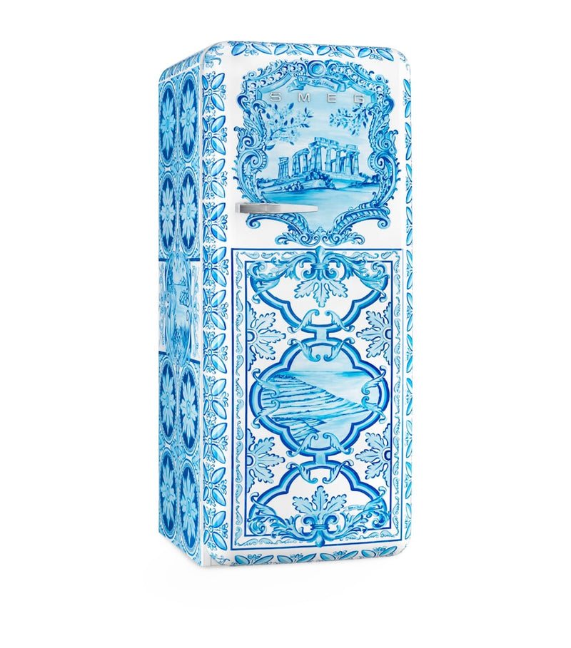 Smeg and Dolce Gabbana retro Maiolica fridge with Greek temple design (British brand)