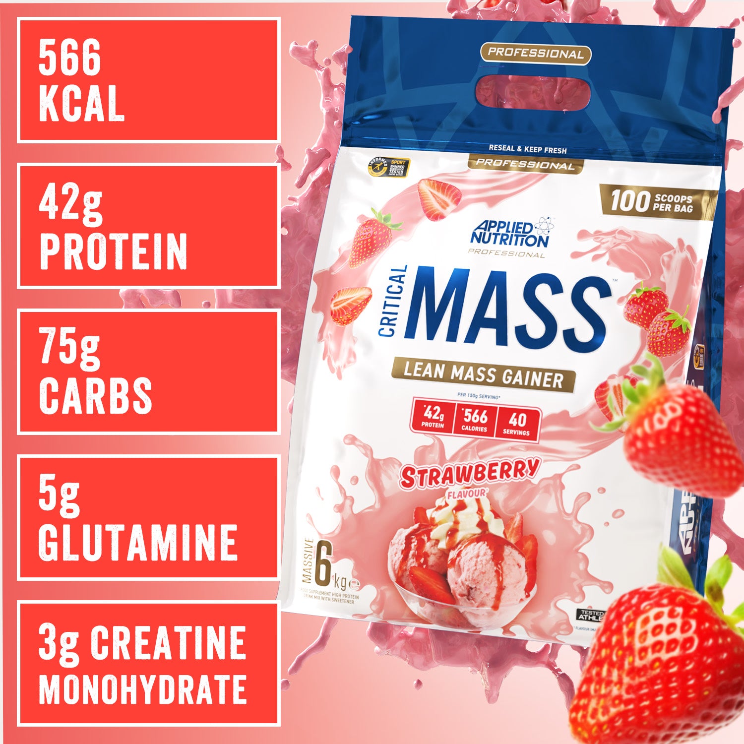 Applied Nutrition Critical Mass strawberry mass gainer 6kg (British brand)