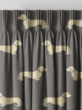 Emily Bond grey Peggy dachshund print curtains (British brand)