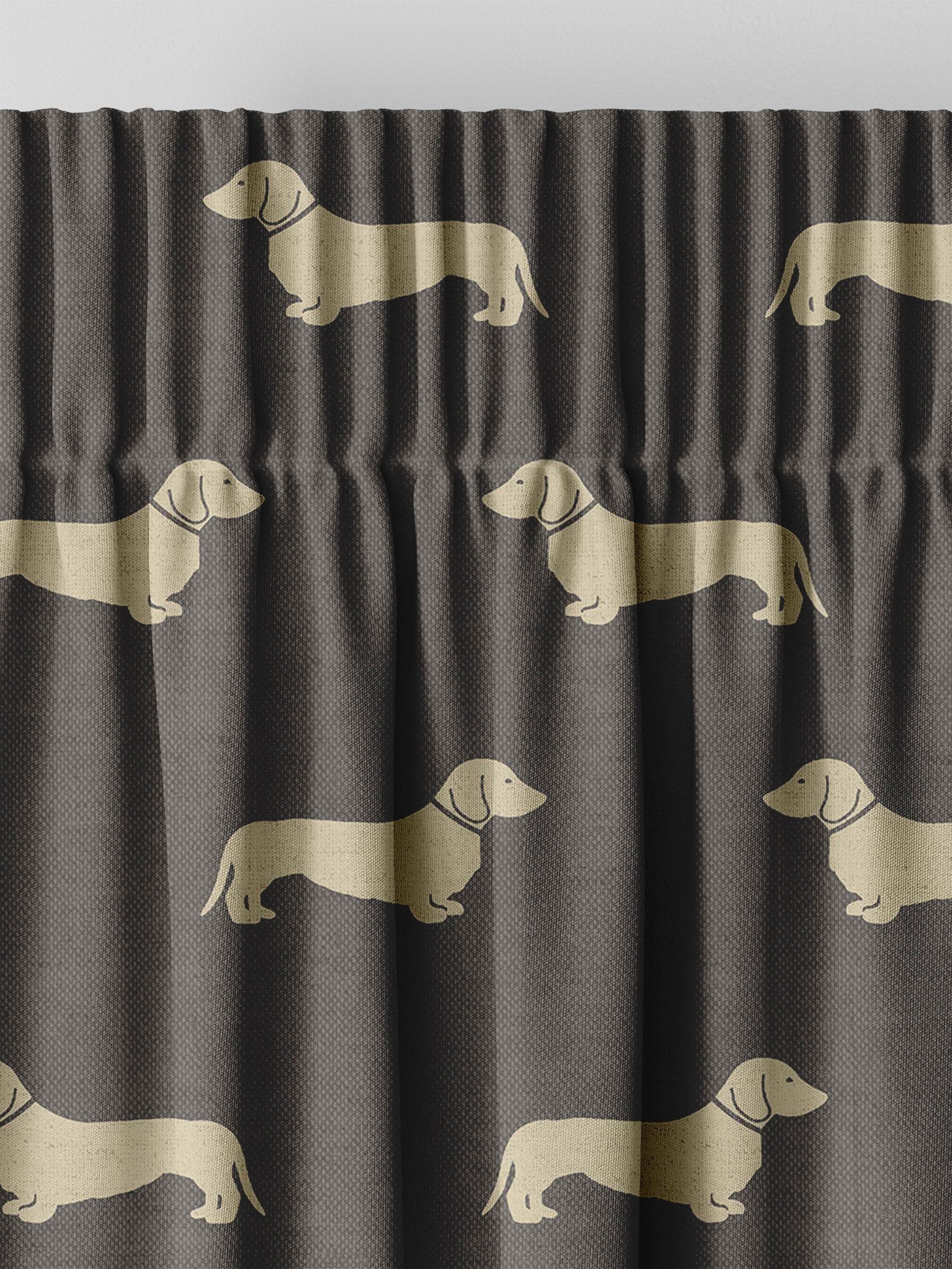 Emily Bond grey Peggy dachshund print curtains (British brand)