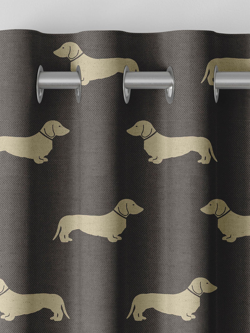 Emily Bond grey Peggy dachshund print curtains (British brand)