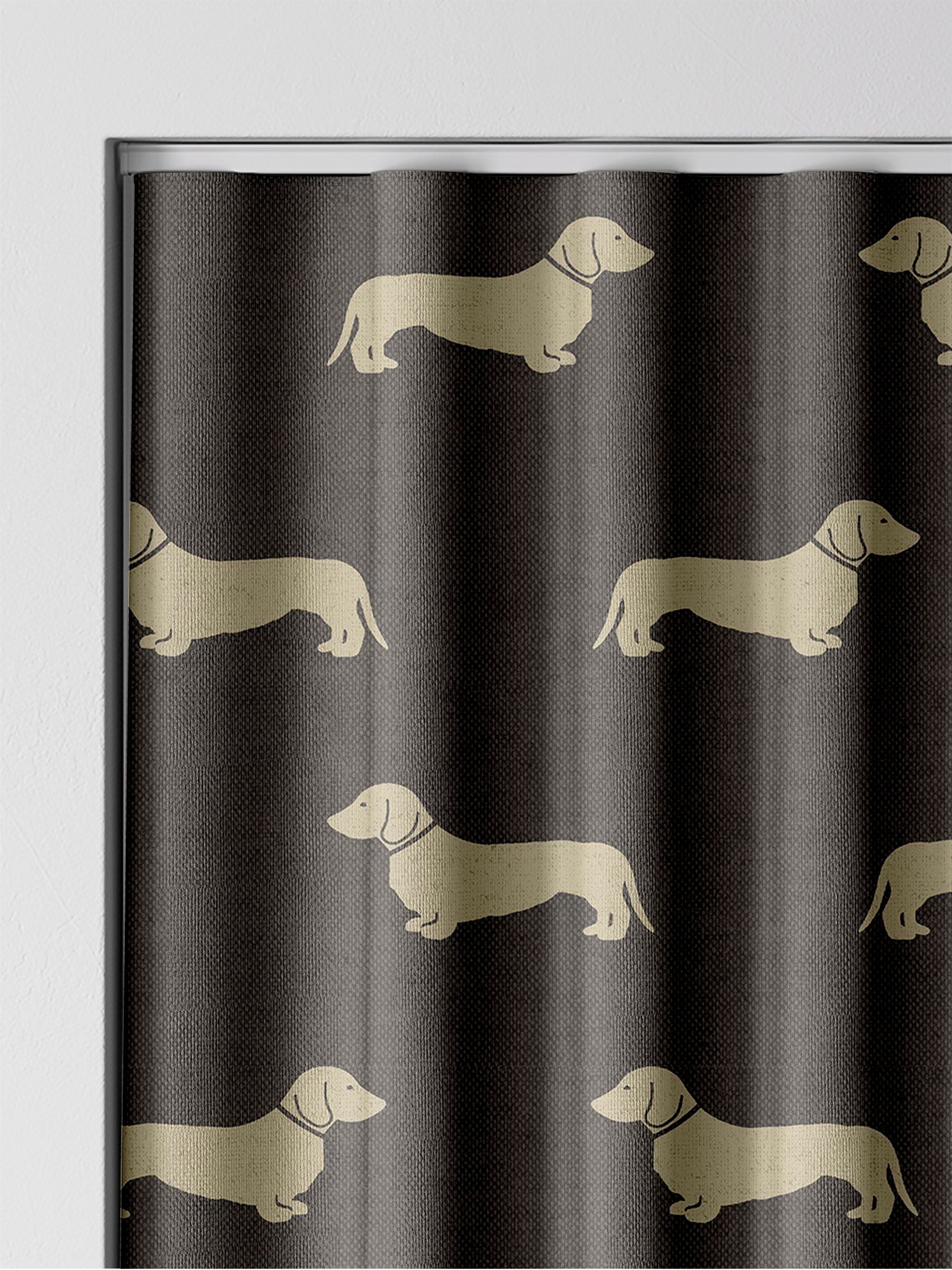 Emily Bond grey Peggy dachshund print curtains (British brand)