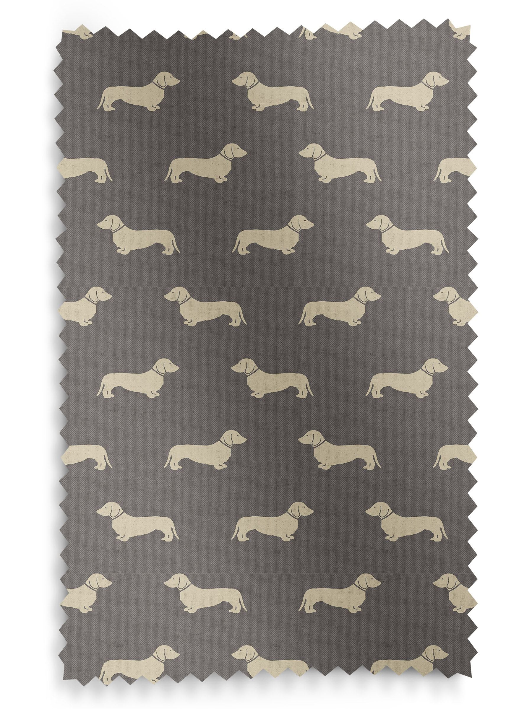 Emily Bond grey Peggy dachshund print curtains (British brand)