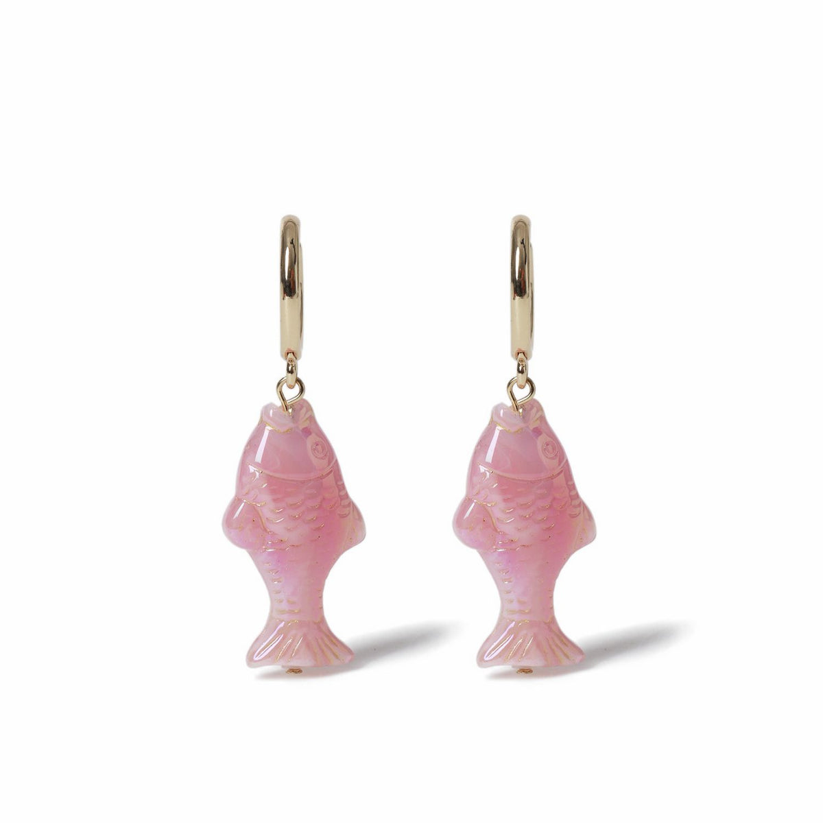 Freedom pink fish drop earrings gold-tone brass (British brand)