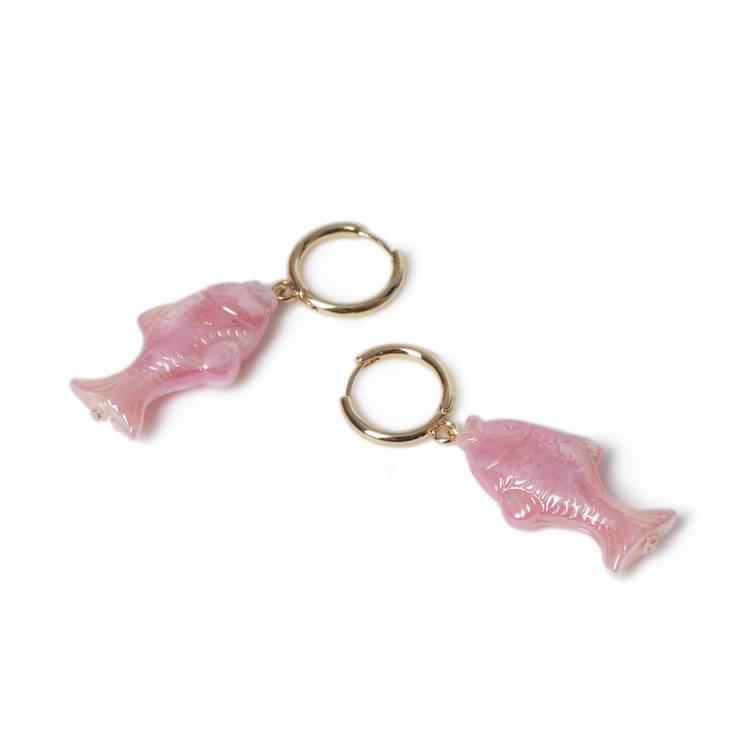 Freedom pink fish drop earrings gold-tone brass (British brand)