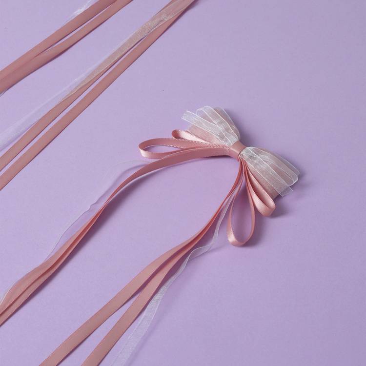Flitzy pink long ribbon bow hair slides, imported from the UK