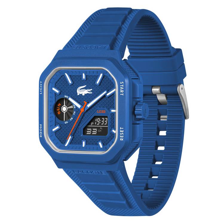 Lacoste watch octagonal dial blue silicone strap, imported from the UK