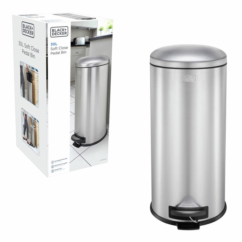 Black+Decker 30 litre stainless steel pedal bin, UK version