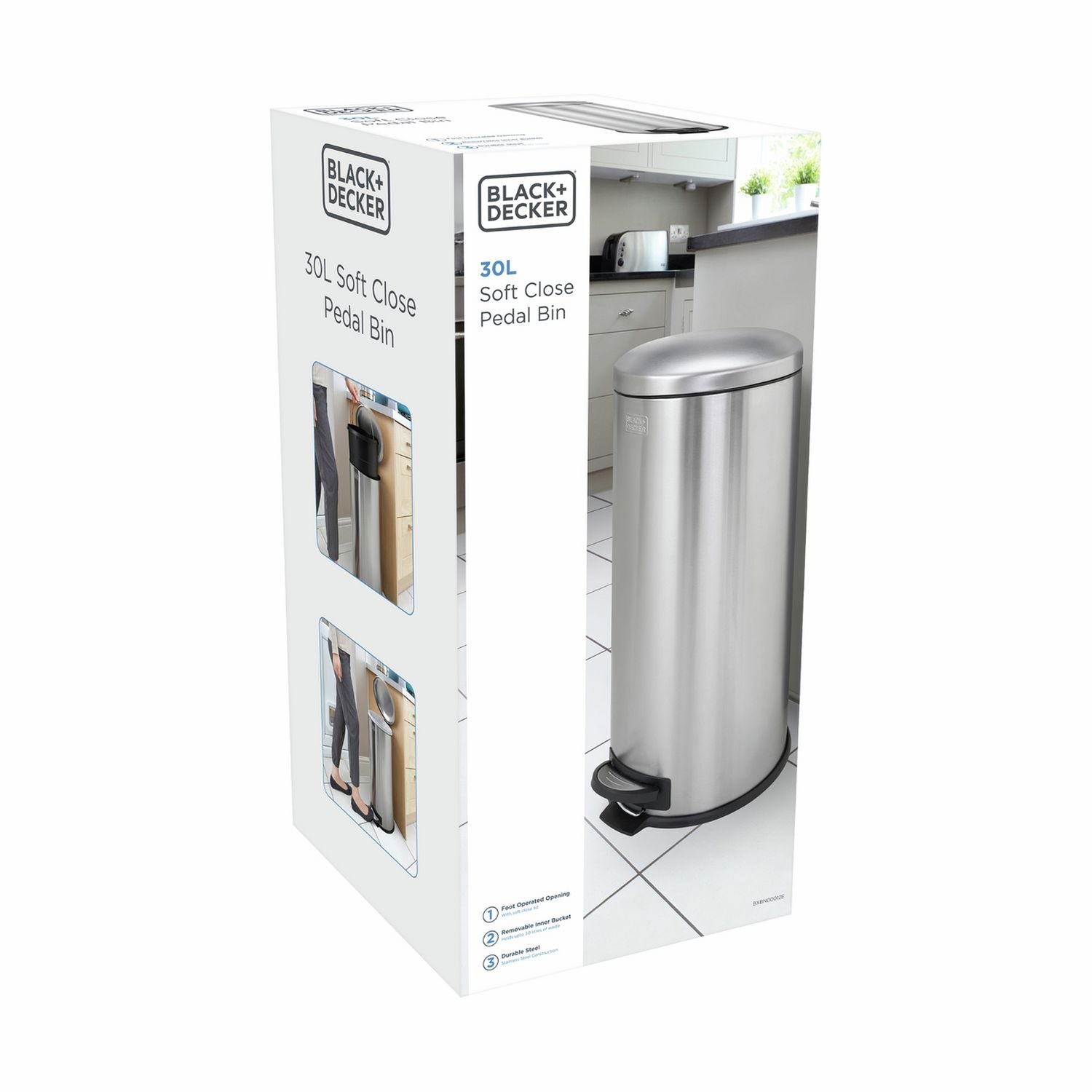 Black+Decker 30 litre stainless steel pedal bin, UK version