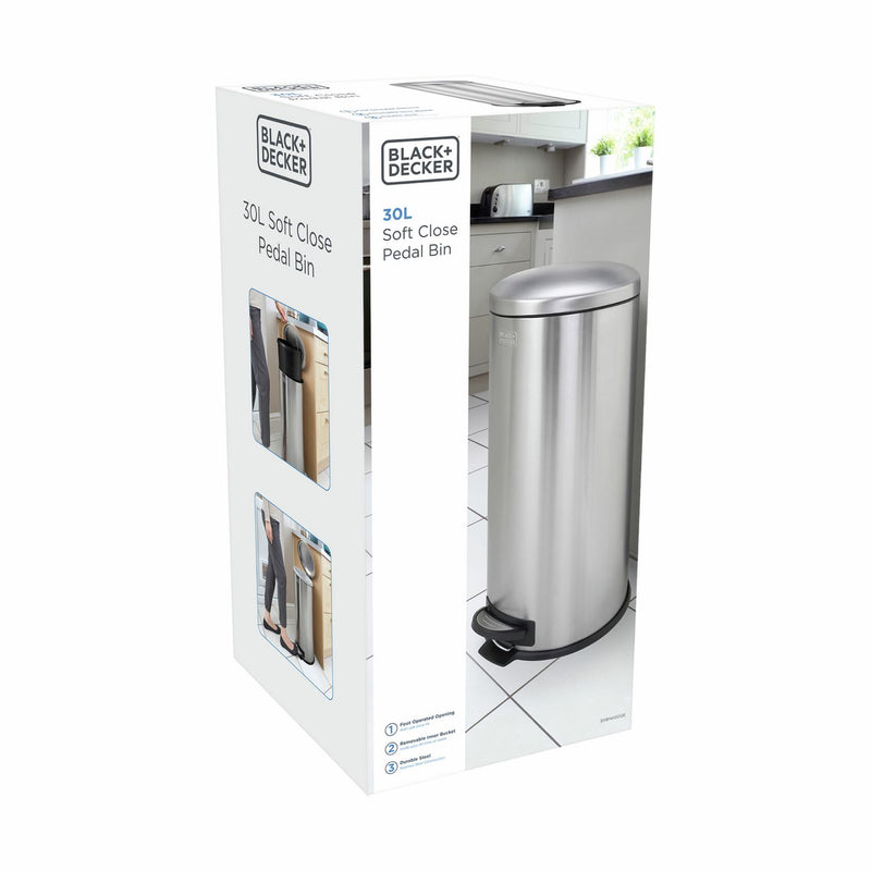 Black+Decker 30 litre stainless steel pedal bin, UK version