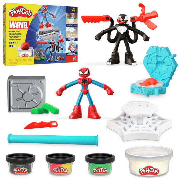 Play-Doh Spiderman Launch & Slide Battle playset with 4 tubs (British brand)