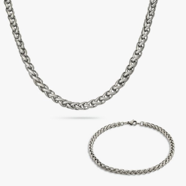 Revere men's stainless steel rope chain and bracelet set, UK version