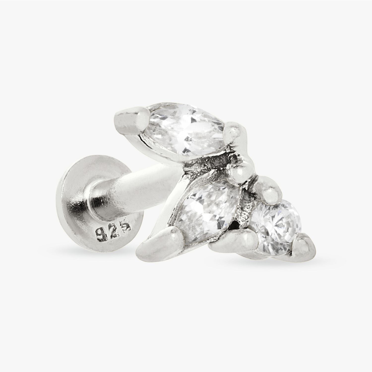 Revere sterling silver marquise flatback stud earring, imported from the UK