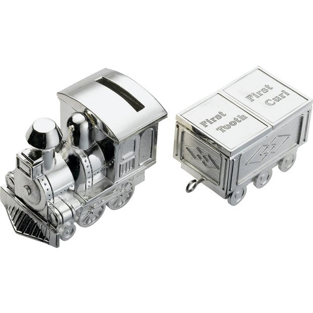 Silver plated train money box keepsake - British product