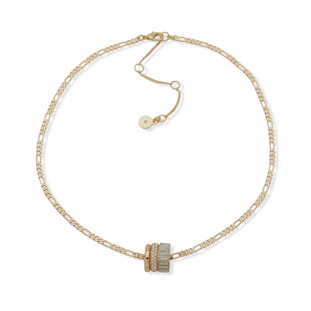 DKNY white baguette pendant necklace 40cm chain (British brand)
