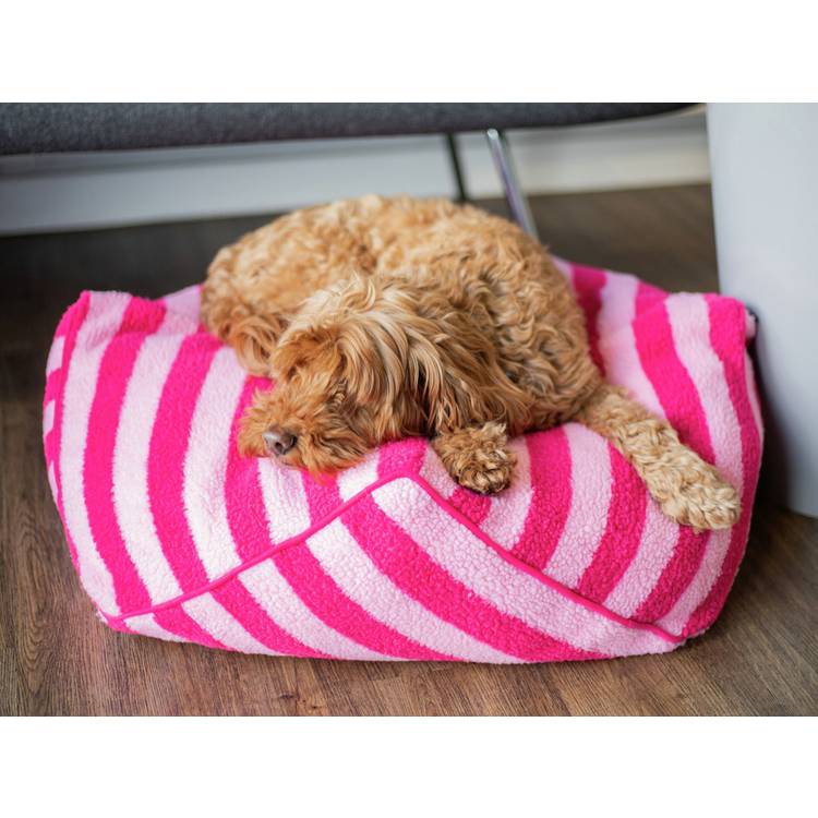 Rosewood Pet pink stripe sherpa pet bed medium, UK version