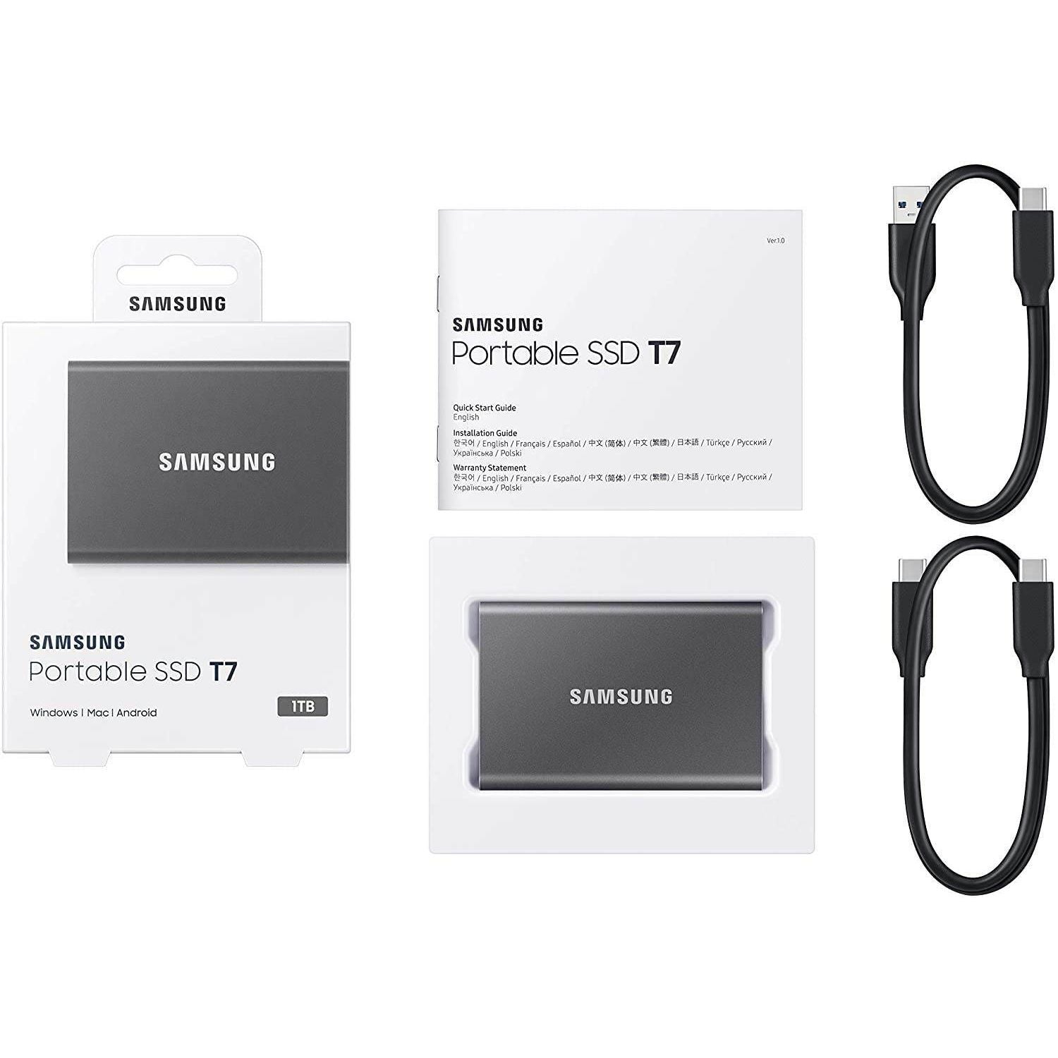 Samsung T7 1TB portable SSD grey, imported from the UK