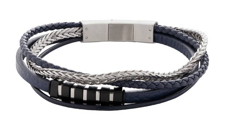 Revere Men's Stainless Steel Four Strand Leather Bracelet