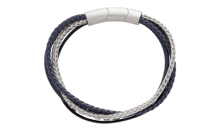 Revere Men's Stainless Steel Four Strand Leather Bracelet