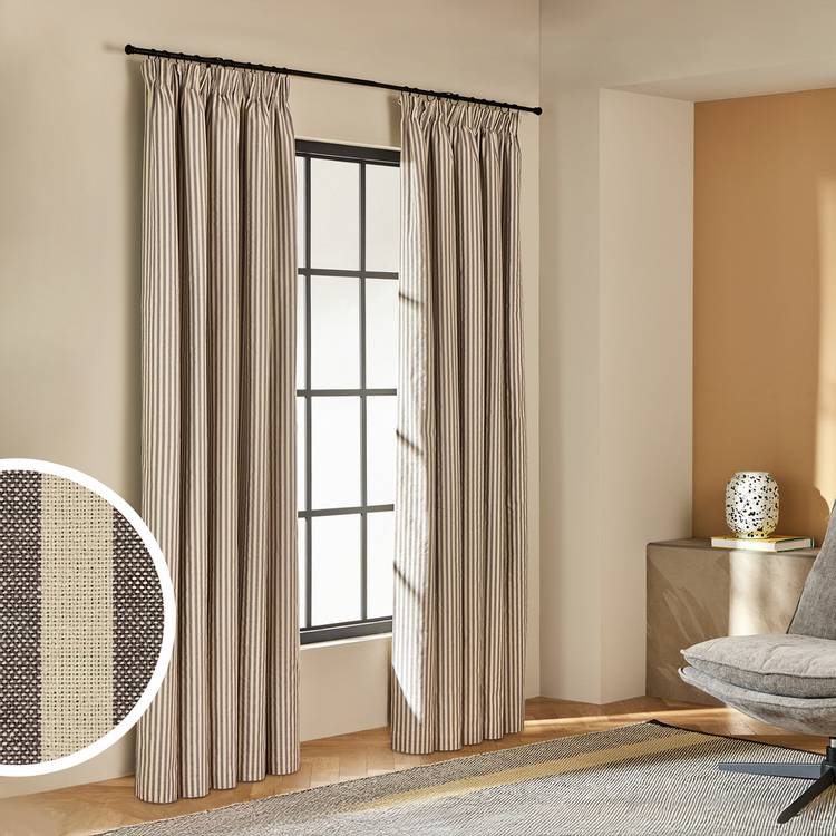 Habitat pencil pleat blackout curtains charcoal stripe 117x137cm, UK version