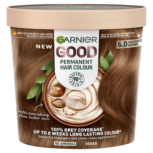 Garnier Good Permanent with No Amonia Formula 100% Grey Coverage 6.0 Mochaccino Brown Hair Dye GOODS Sainsburys   