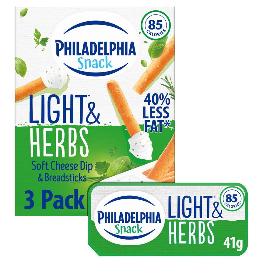 Philadelphia Snack Light & Herbs Soft Cheese Dip & Wholegrain Breadsticks GOODS ASDA   