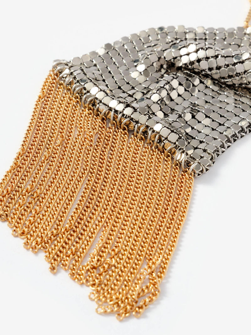 Mint Velvet gold tone mixed metal fringe necklace, imported from the UK