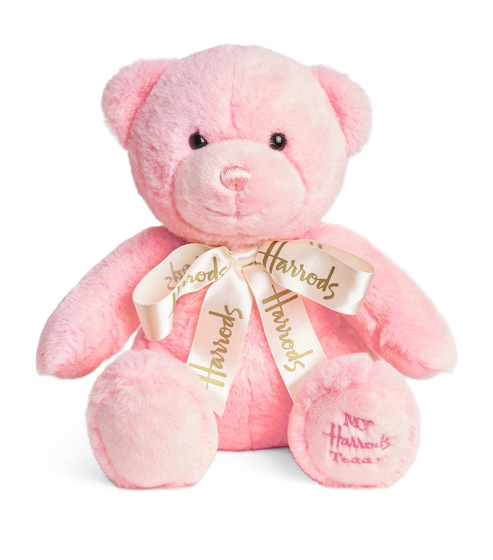 Plush Soft Toy Bear with Golden Thread Detailing and Satin Bow