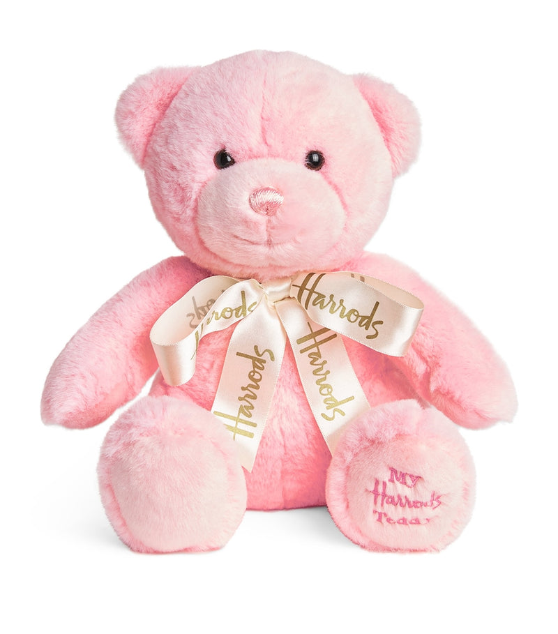 Plush Soft Toy Bear with Golden Thread Detailing and Satin Bow