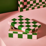 Habitat Brights checkered trinket box in pink and green, UK version