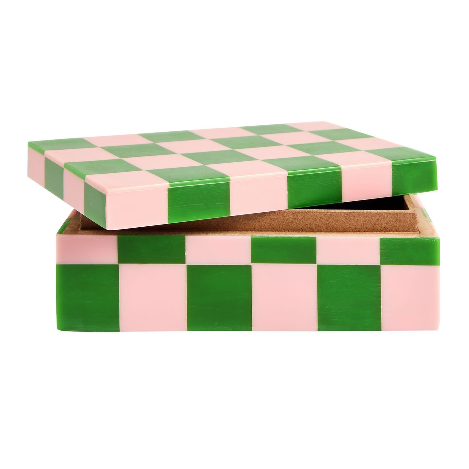 Habitat Brights checkered trinket box in pink and green, UK version