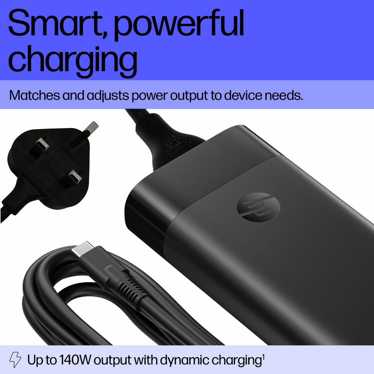 HP 140W USB-C laptop charger, imported from the UK