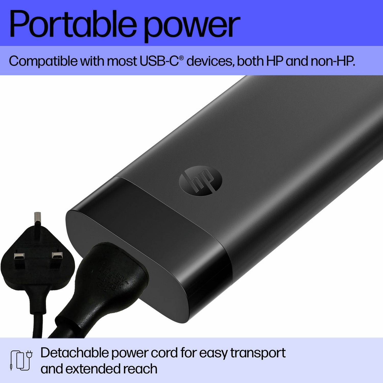 HP 140W USB-C laptop charger, imported from the UK