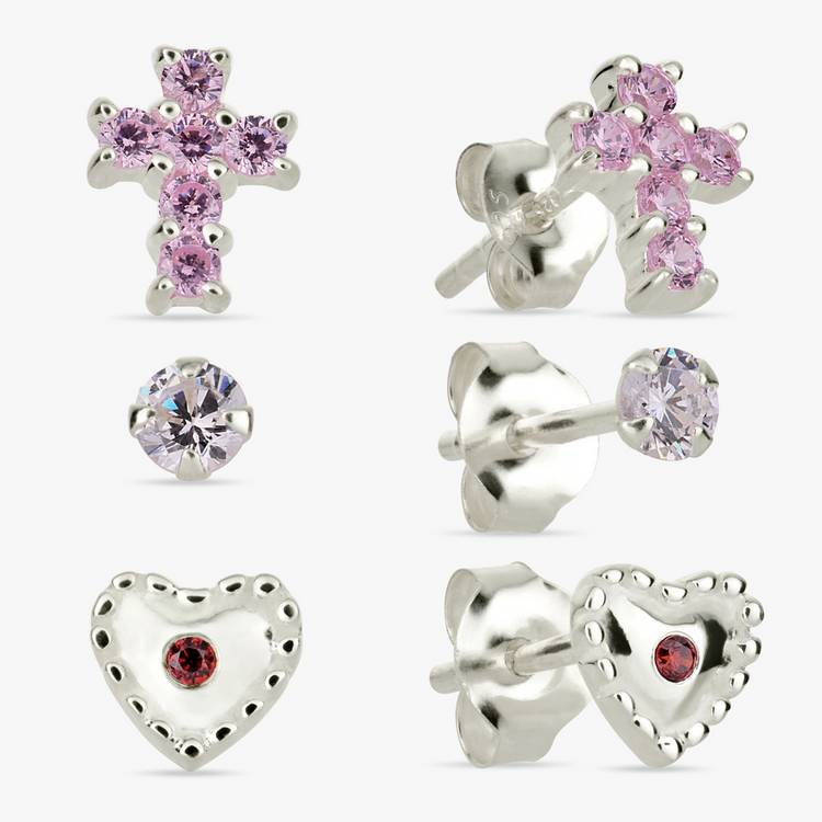 Revere Kids sterling silver stud earrings pack of 3 (British brand)